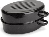 Emalia geëmailleerde braadpan met deksel 3L - Braadslede - Bakpan - Grillpan - Emaille - Zwart
