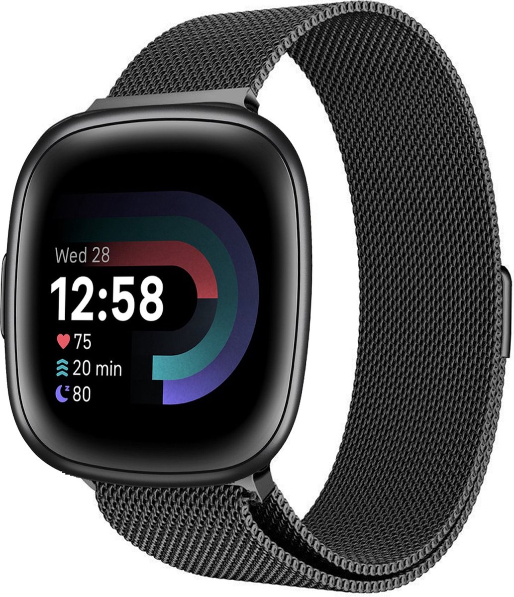Bandje geschikt voor Fitbit Versa 4 / Sense 2 - Zwart Milanese Band