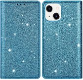 Coverup Glitter Book Case - Geschikt voor iPhone 14 Plus Hoesje - Blauw