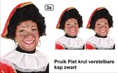 3x Pieten wig luxe noir capuche ajustable - Sinterklaas party theme party Sint and Piet