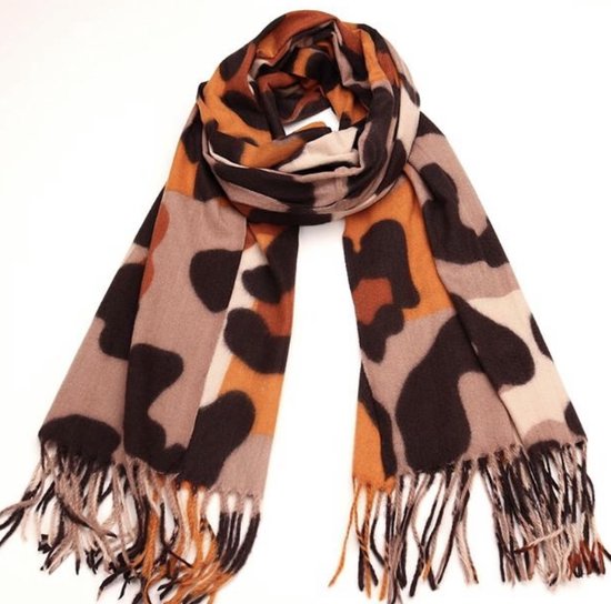 Sjaal met panterprint herfst/winter bruin/taupe