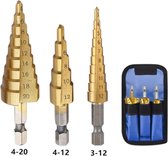 Jeu de forets étagés 4-20 mm 4-23 mm 3-12 mm Foret à métal revêtu de titane / 3 pièces / HaverCo