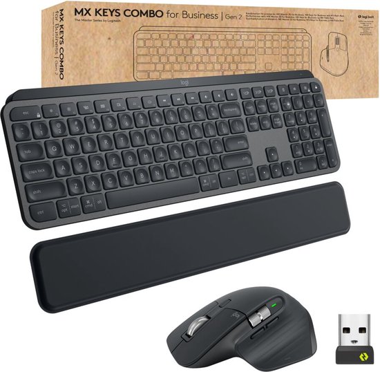 Logitech MX Keys combo for Business Gen 2 toetsenbord Inclusief muis RF-draadloos + Bluetooth AZERTY Frans Grafiet