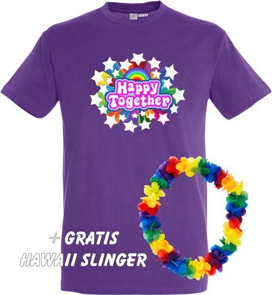 T-shirt Happy Together Stars | Love for all | Gay pride | Regenboog LHBTI | Paars | maat XXL