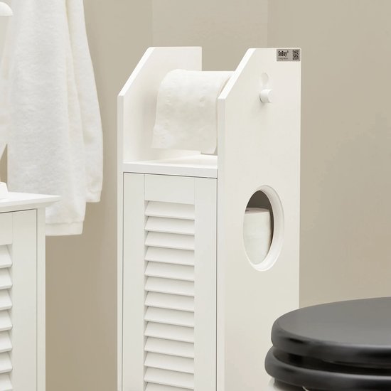 SoBuy Schmaler Badezimmerschrank, Schrank für Toilette, 20x55x60 cm, MDF Badschrank, Ideal für Toilettenpapier und Reinigungsmittel, BZR48-W