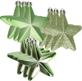 6x morceaux d'étoiles en plastique pendentifs de Noël vert 7 cm