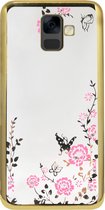 ADEL Siliconen Back Cover Softcase Hoesje Geschikt voor Samsung Galaxy A6 Plus (2018) - Bling Glimmend Vlinder Bloemen Goud