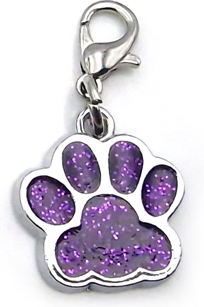 Bol.com Metalen klikhanger sleutelhanger hondenpootje paars met glitter voor ketting of halsband aanbieding