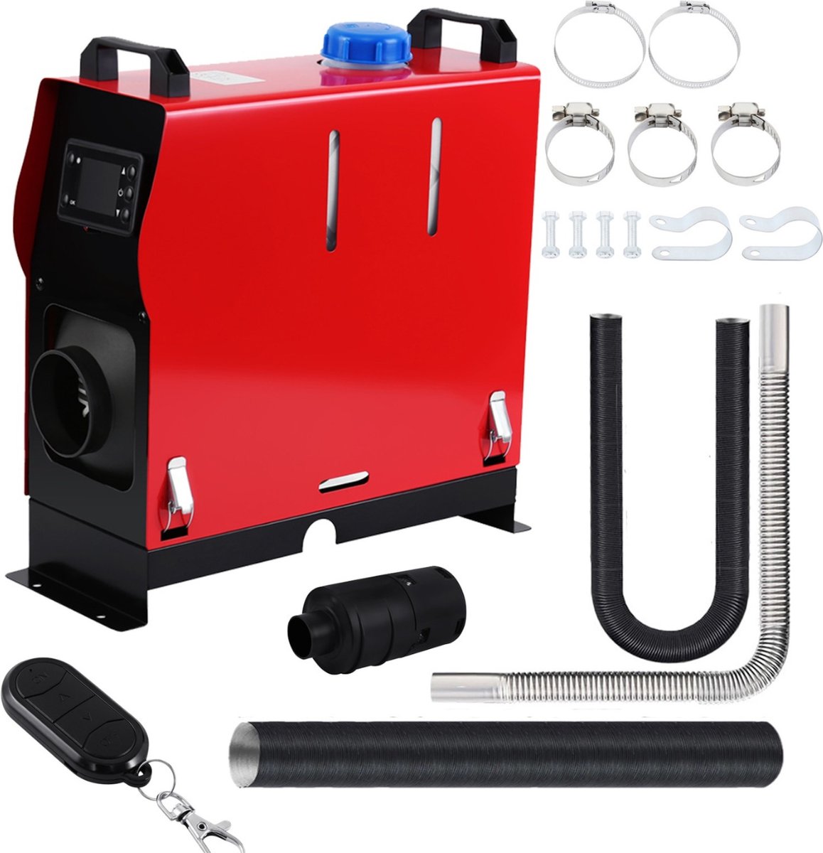 EBERTH heating gun 30 kW indirect, diesel/oil fan heater with exhaust pipe, thermostat, air flow rate 1100 m³/h, 38 l tank, oil fan heater with overheating protection, flame arrester