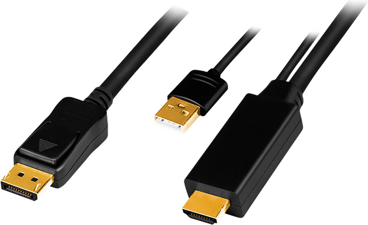LogiLink CH0091 video kabel adapter 2 m HDMI + USB Type-A DisplayPort Zwart