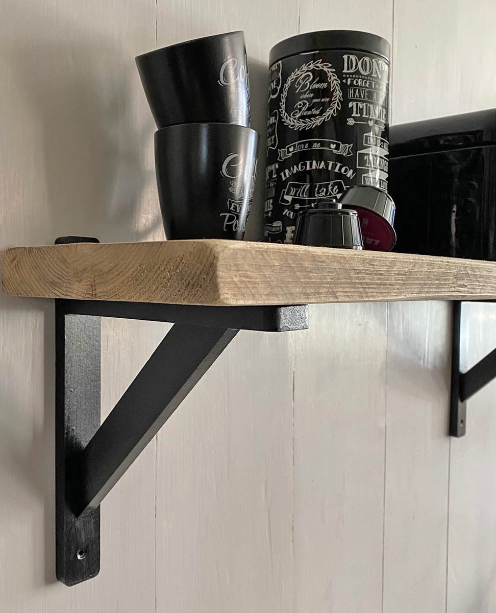 Wandplank - oud hout - 80 cm - met 2 FSC plankdragers