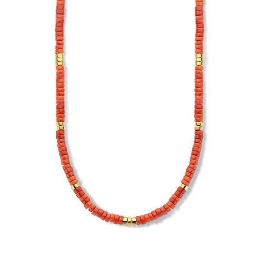 CO88 Collection 8CN-26319 Agaat Kralenketting - Dames - Agaat - Staal - Kraal 4 x 2 mm - 40 + 5 cm Lengte - Rood/Goudkleurig