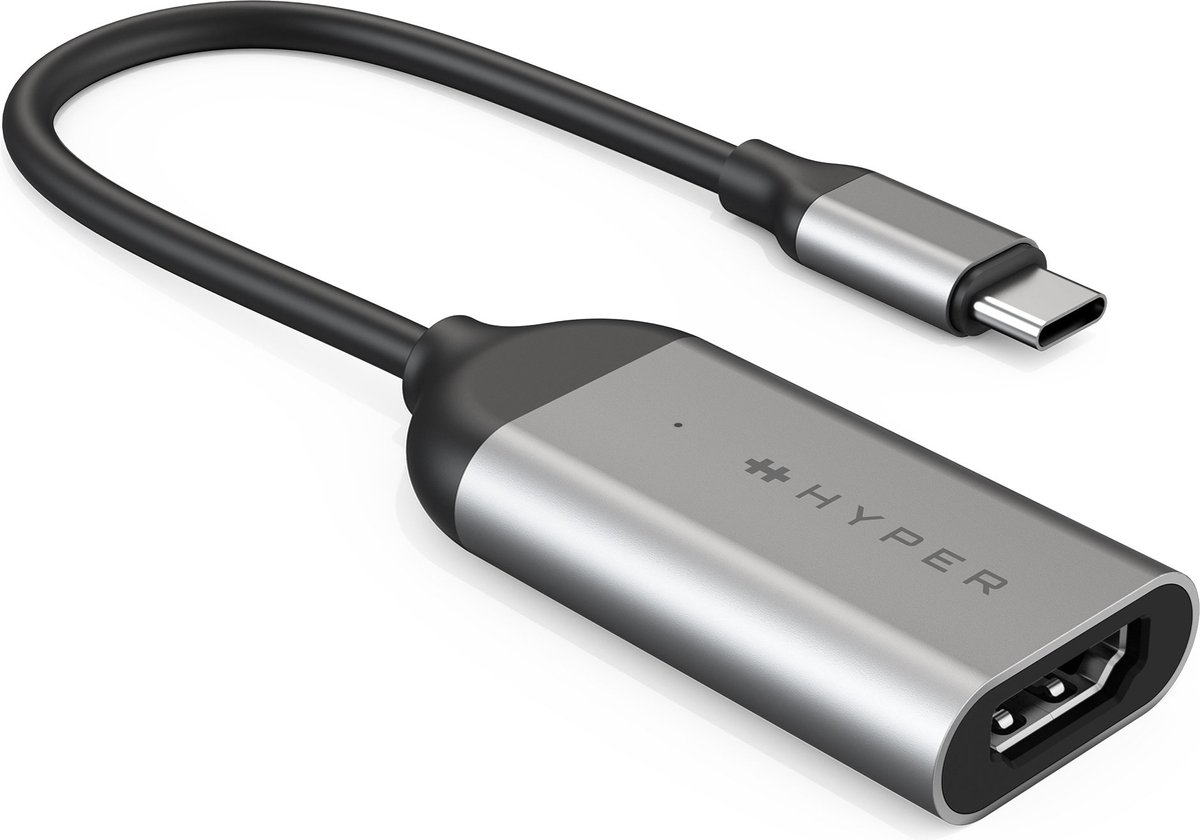 Hyper HyperDrive USB-C naar 8K 60Hz / 4K 144Hz HDMI adapter – Video-uitvoer met Hoge Resolutie – Toekomstbestendig Ontwerp – Compact en Draagbaar - Grijs
