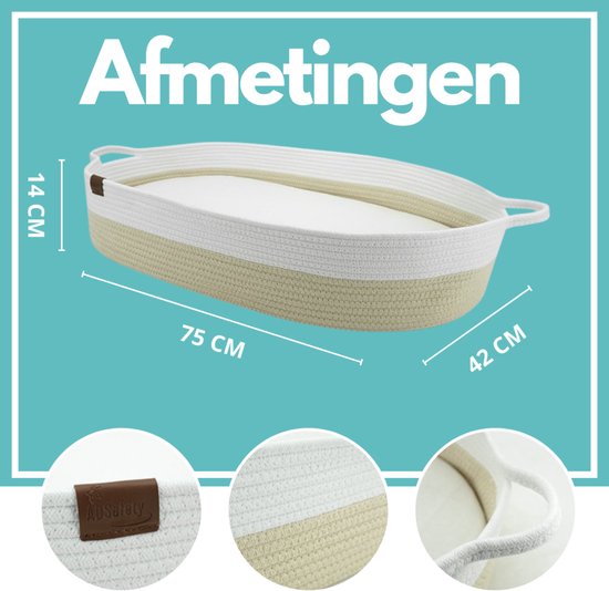 ADSafety Verschoonmand XL - Incl. Matras en 2 Hoezen - Aankleedkussen - Mozes Mand - Babykamer - Commode - Babyshower - Crème — afbeelding 4