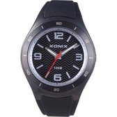 Xonix CAN-006 - Horloge - Analoog - Unisex - Siliconen band - ABS - Cijfers - Streepjes - Waterdicht - 10 ATM - Zwart