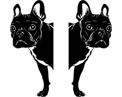 Raam stickers Franse bulldog - Muurstickers Peeking Frenchie dog - Auto- Aanhanger - Hond 2 stuks