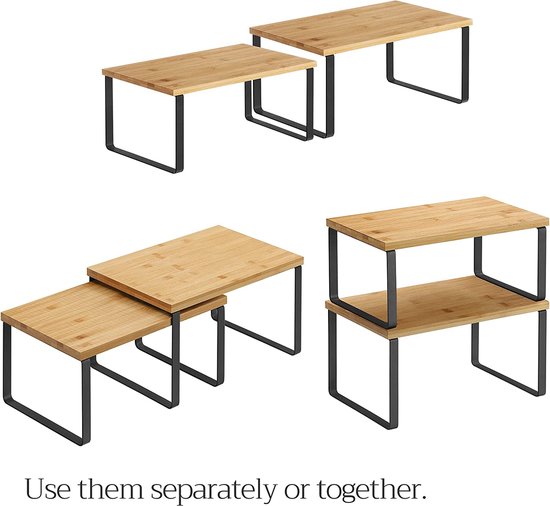 SensaHome - Organisateur de Cuisine - Organisateur de Bureau / Comptoir - Support de Cuisine / Support à Épices / Organisateur de Salle de Bain - Set de 2 - Zwart