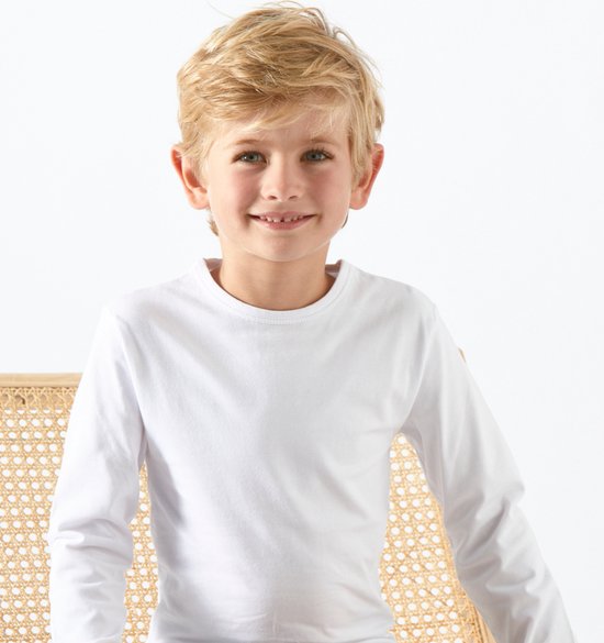 Little Label T-shirt à manches longues Garçons Taille 110-116/6Y - blanc - Lot de 3 - T-shirt Wit 3 pièces - Katoen BIO doux