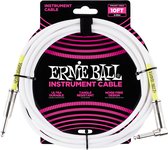 Ernie Ball 6049 geweven gitaar kabel 3 meter wit 1x haaks, 1x recht jack 6,35 mm
