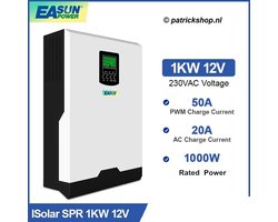 EASUN 1000W 12V hybride omvormer - Netstroom - MPPT regelaar - Zonnepanelen regelaar - Accu's - 230VAC