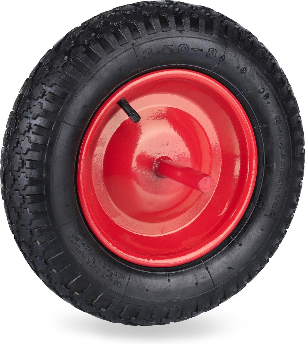 Relaxdays kruiwagenwiel as - 3.50-8 - luchtband - zwart rood - met as - kruiwagenband - Relaxdays