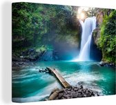 Canvas - Waterval - Rots - Landschap - Stenen - Schilderijen op canvas - Canvas schilderijen woonkamer - Kamer decoratie - 120x90 cm