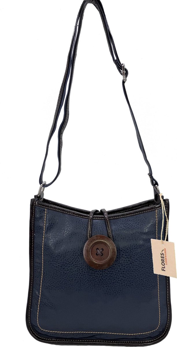 Trendy schoudertas met grote houten knoop (Jeansblauw)