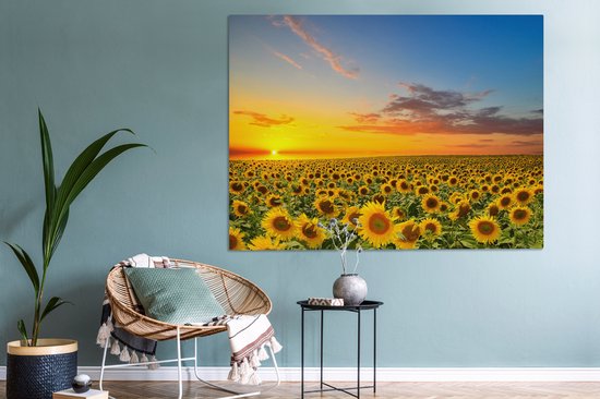 Toile - Peinture fleurs - Tournesol - Fleurs - Soleil - Décoration chambre - Tableau sur toile - 160x120 cm - Décoration murale - Salon