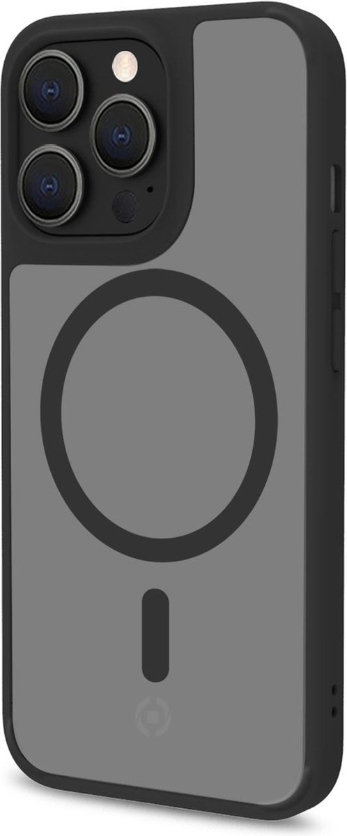 Celly MagMatt Siliconen hoesje met Magsafe - Geschikt voor Apple iPhone 14 Pro - TPU Back cover - Transparant / Zwart