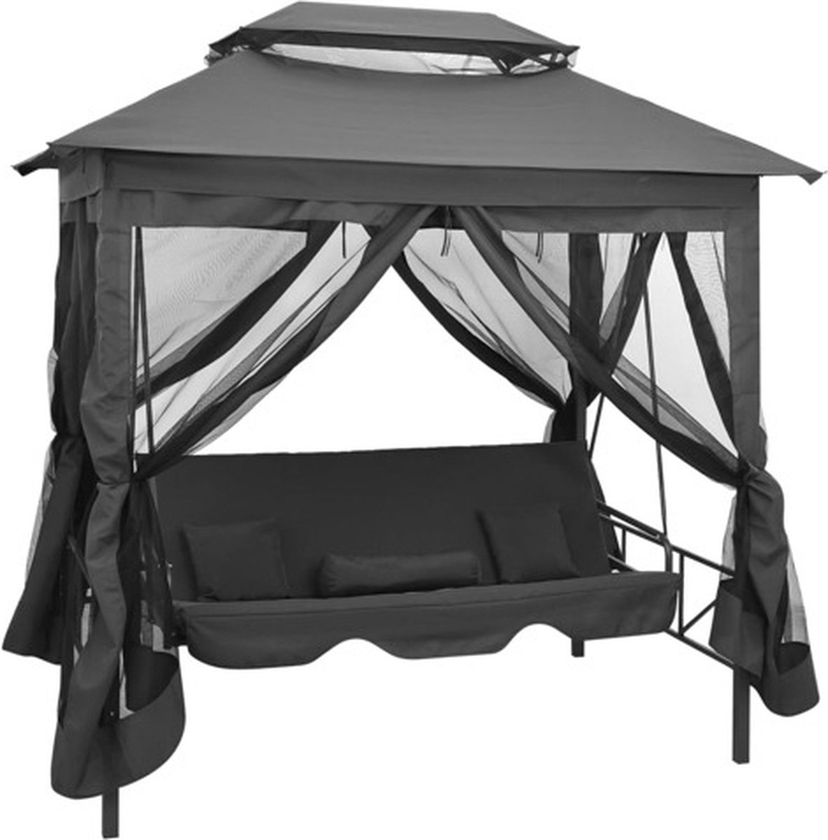 Bol.com vidaXL - Schommelbank - voor - buiten - met - dak - 220x160x240 - cm - staal - antraciet aanbieding