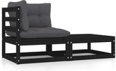 vidaXL - 2-delige - Loungeset - met - kussens - massief - grenenhout - zwart