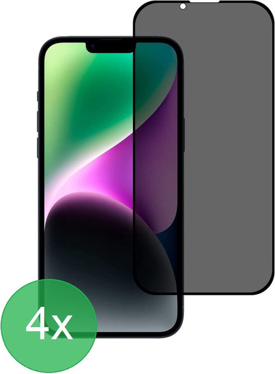 4x Screen protector Geschikt Voor: iPhone 14 Privacy Full Screenprotector - volledige glas - bescherming - beschermglas - Anti Spy - ZT Accessoires