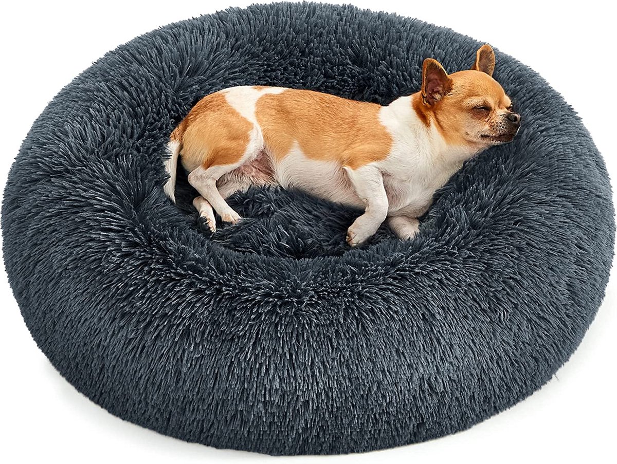 Feandrea - Hondenbed - hondenmand - Donutkussen - diameter 60 cm - wasbaar - uitneembare vulling - pluche - donkergrijs