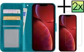 Hoes Geschikt voor iPhone 14 Plus Hoesje Book Case Hoes Flip Cover Wallet Bookcase Met 2x Screenprotector - Turquoise