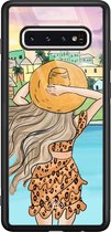 Casimoda® hoesje - Geschikt voor Samsung Galaxy S10 - Sunset Girl - Luxe Hard Case Zwart - Backcover telefoonhoesje - Multi
