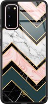 Casimoda® hoesje - Geschikt voor Samsung Galaxy S20 - Marmer Triangles - Luxe Hard Case Zwart - Backcover telefoonhoesje - Multi