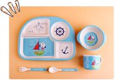 Kinderservies - baby servies - bestekset - 5 delig - blauw - gemaakt van recyclebaar bamboe