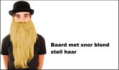 Barbe avec moustache 35 cm cheveux raides blonds - party à thème Viking cool festival ZZ top