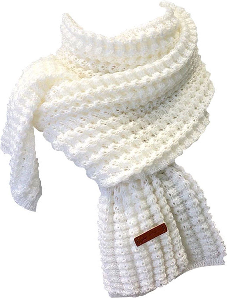 Gebreide wollen sjaal | winter warme sjaal | wit | heren | dames | 180 x 30 cm