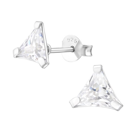 Joy|S - Zilveren driehoek oorbellen - 6 mm - kristal