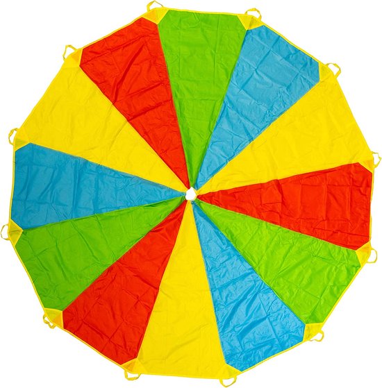 TWIDDLERS Parachute Speelgoed met 12 Handgrepen (3,6 m) - XL Regenboog Vliegdoek Teamwork Spel voor Kinderen