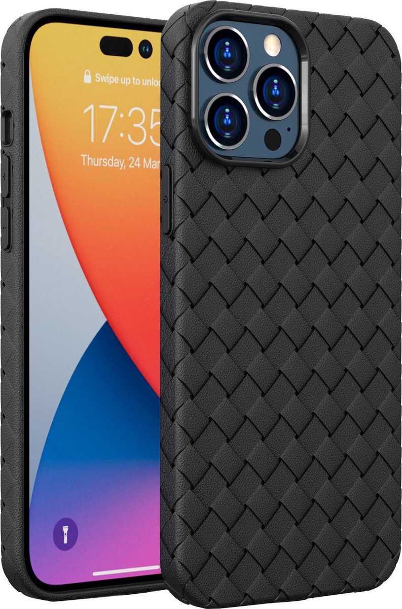 Mobigear Woven Telefoonhoesje geschikt voor Apple iPhone 14 Pro Hoesje Flexibel TPU Backcover - Zwart