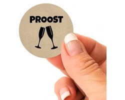 Kraft stickers proost Ø 40mm - 48 stuks | verjaardag * feest * cadeau kerst bedrijfsfeest trouwen bruiloft evenementen