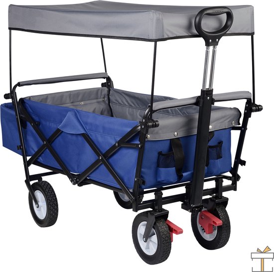 Happyment Bolderkar blauw - Opvouwbaar - Camping bolderwagen - Boodschappen of kinderenvervoer - Strand - Blauw - 80KG van Happyment — afbeelding 5