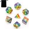 Afbeelding van het spelletje D&D dice set Rainbow - DnD dobbelstenen set Regenboog - Dungeons and Dragons dobbelstenen Inclusief velvet bewaarzakje - Polydice