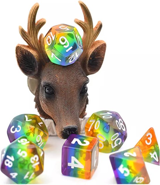 Thumbnail van een extra afbeelding van het spel D&D dice set Rainbow - DnD dobbelstenen set Regenboog - Dungeons and Dragons dobbelstenen Inclusief velvet bewaarzakje - Polydice