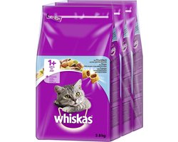 Whiskas Droog Kattenvoer voor Volwassen 1+ Katten, Met Tonijn, 3 x 3,8 kg