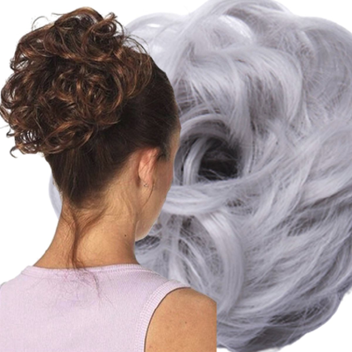 Curly Haar Wrap Extension | Licht / Zilver Grijs|| Inclusief Luxe Bewaarzakje.
