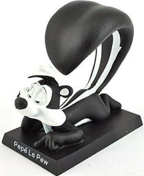Tinnen beeldje stinkdier pepe le pew - hoogte 6cm kleur zwart met wit looney tunes beeldje handgeschilderd op sokkeltje
