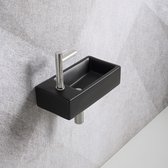 Fonteinset Mia 40.5x20x10.5cm mat zwart links inclusief fontein kraan, sifon en afvoerplug chroom